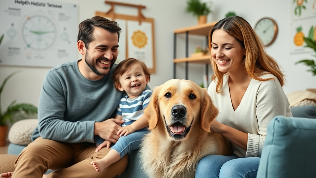 Chiropractic holistic practitioner educating family and pet on natural healing methods.