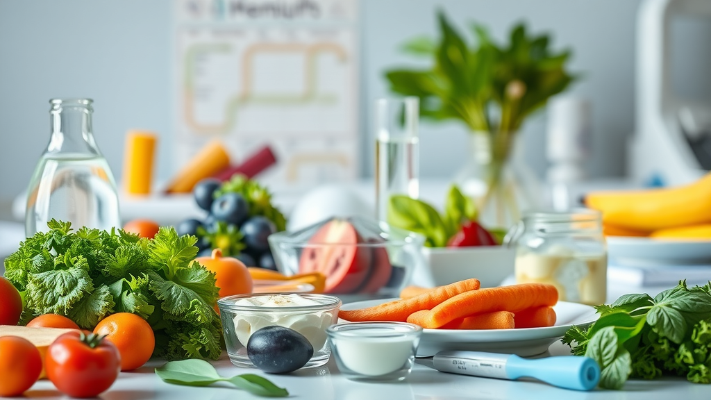 Functional medicine with chiropractic: healthy foods and lab work tools on table for personalized care